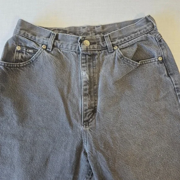 Lee Vintage High Waisted Tapered Mom Jeans Daisy Embroidered 14 MED Black 90s - Picture 4 of 10